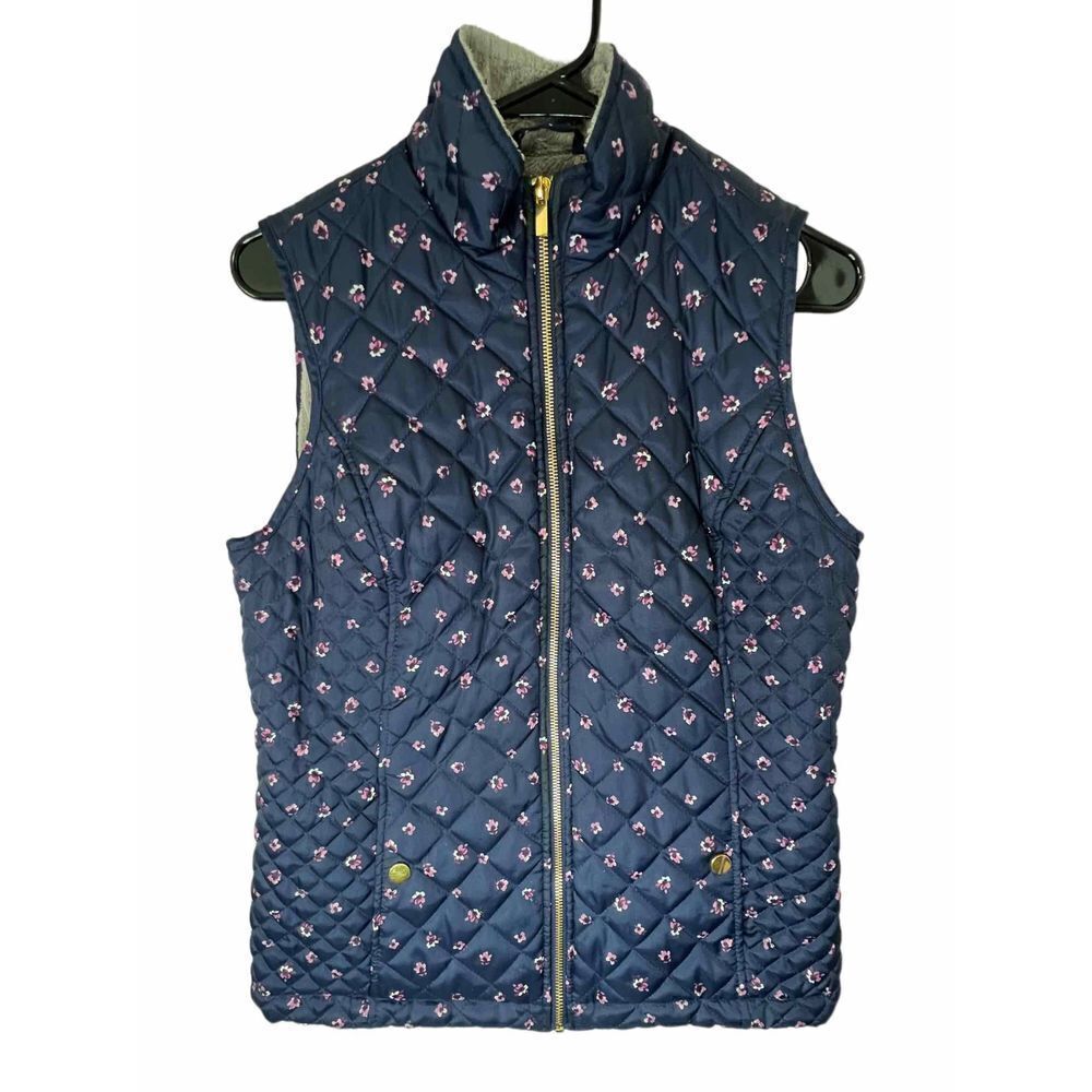 Basic Editions Blue Floral Fleece Lined Puffer Vest